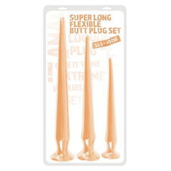 Набор длинных анальных пробок Super Long Flexible Butt Plug Set (телесные)