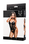Комплект Glossy Miriam топ на шнуровке и трусики из материала Wetlook, черный, XL